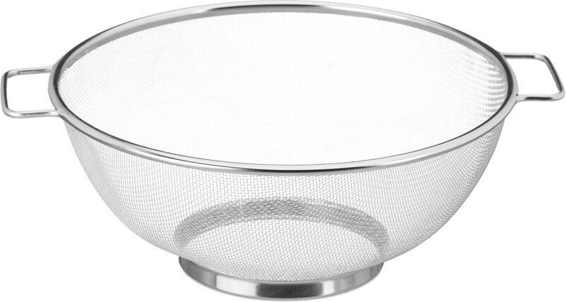 10er Set Standsieb Edelstahl, feinmaschiger Seiher mit Griffen und Ringsockel, spülmaschinenfest, 26cm ø, silber