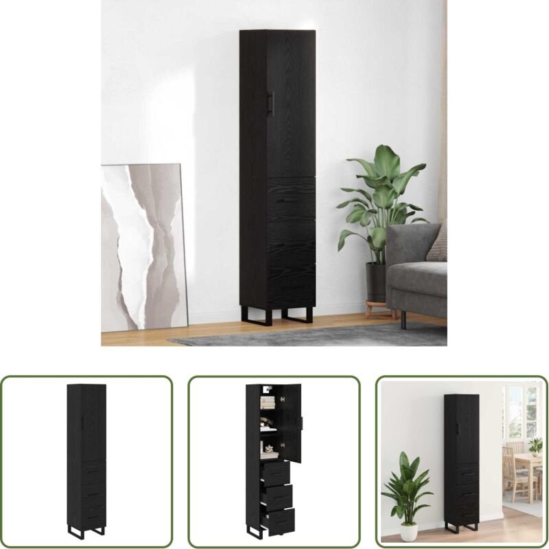 vidaXL Holzwerkstoff - Highboard Schwarz Eichen-Optik 34,5 x 34 x 180 cm Holzwerkstoff