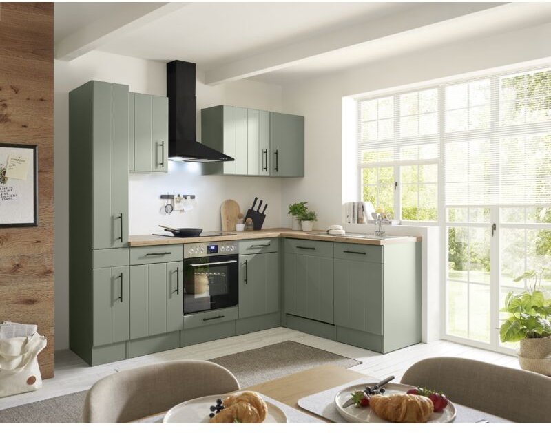 L Küche Einbau Winkelküche Landhaus Grün Anton 250 cm ohne Kühlschrank Respekta