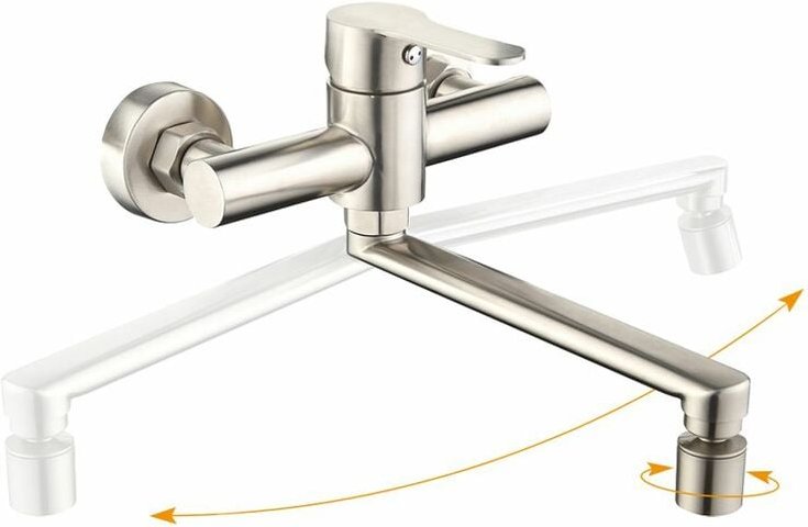 Küchenarmatur zur Wandmontage, Edelstahl, 360° drehbar, Küchenarmatur, 2 Strahlarten, Mischbatterien, Küchenarmatur, Ein...