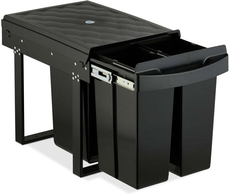 Ausziehbarer Abfalleimer, Schwarz - Platzsparend, geruchsabweisend