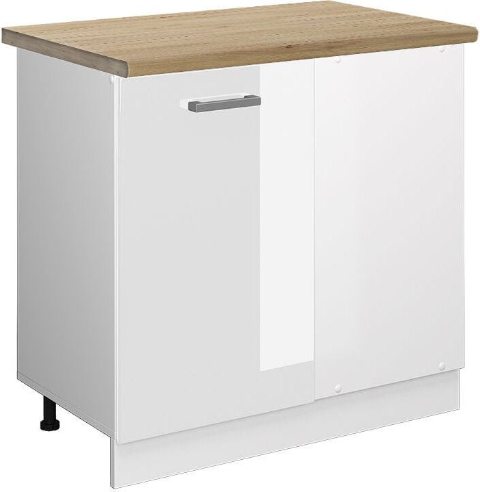 Vicco - Eckunterschrank R-Line, Weiß Hochglanz, 86 cm, ap Eiche