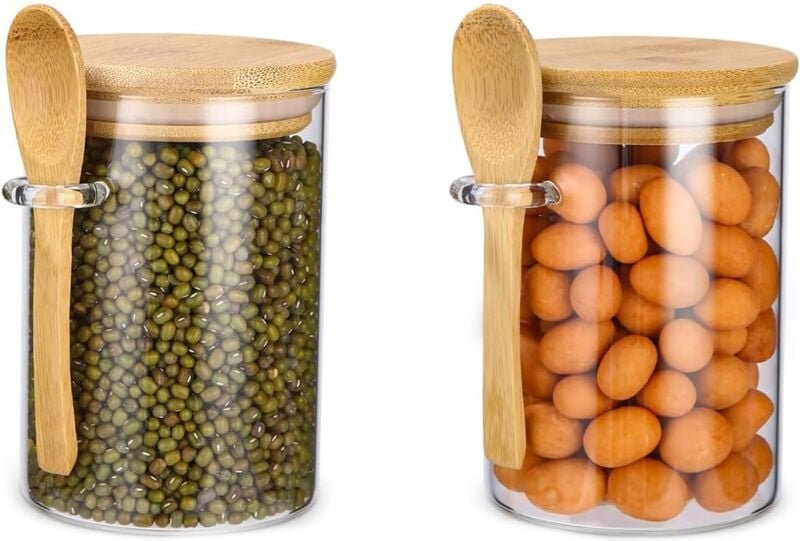 Bluedeer - Vorratsgläser mit Deckel und Löffel, 4er-Set 540ml Oats Gläser, Vorratsdosen Glas, Glasbehälter, Meal Prep Gl...