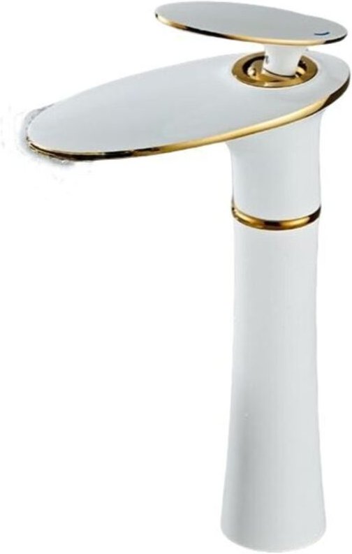 Wasserfall-Waschtischarmatur, weiß-goldene Waschtischarmatur, Messing-Einhebel-Waschtischarmatur, hoch