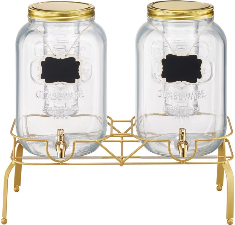 Mophorn Getränkespender (2 x 8 L) aus Glas mit tropffreiem Zapfhahn und stabilem Metallständer – Ideal für Restaurants, ...