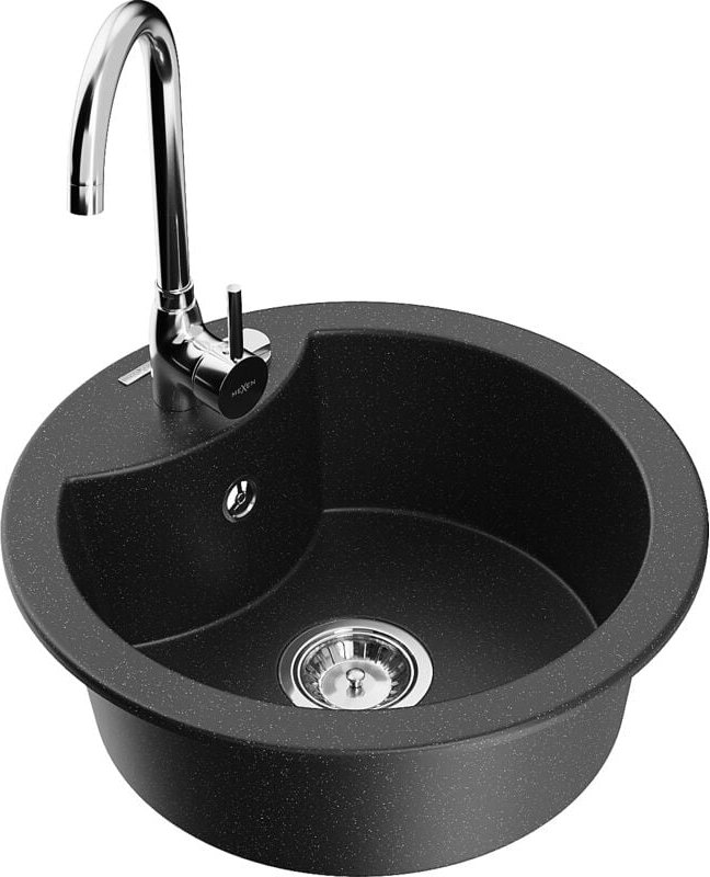 Diego 1-Becken-Granit-Spüle mit Mischbatterie Telma, Schwarz/Silber - 6512-73-670200-00 - Mexen