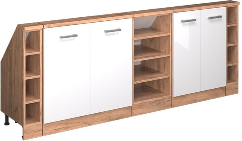 Dachschrägenschrank Rion, Goldkraft Eiche/Weiß Hochglanz, 5er Set, Vicco