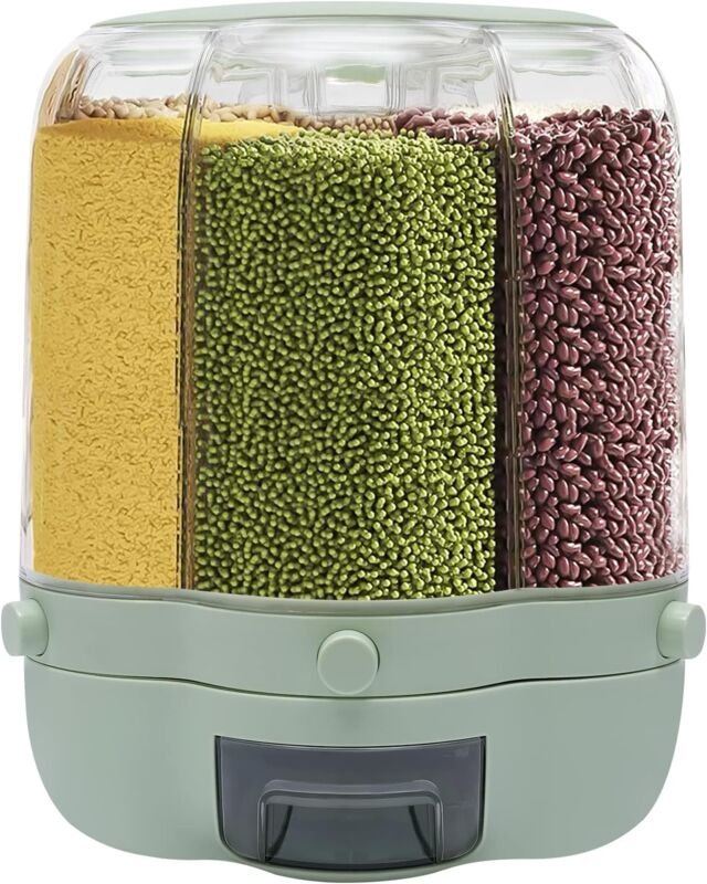 Cerealienspender Lebensmittelbehälter mit 6 Getreidesorten, 360° Drehbare Getreidebehälter Müslispender, Trockenfutter-A...
