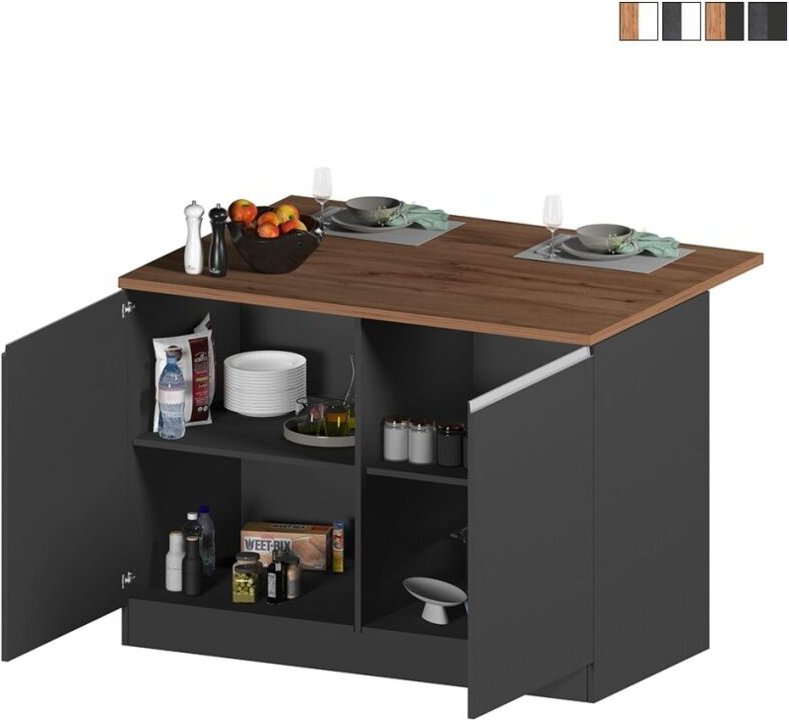 Insel für moderne Küche mit 2 Türen Holztisch 125x90x90cm Deer - Grau - Eiche