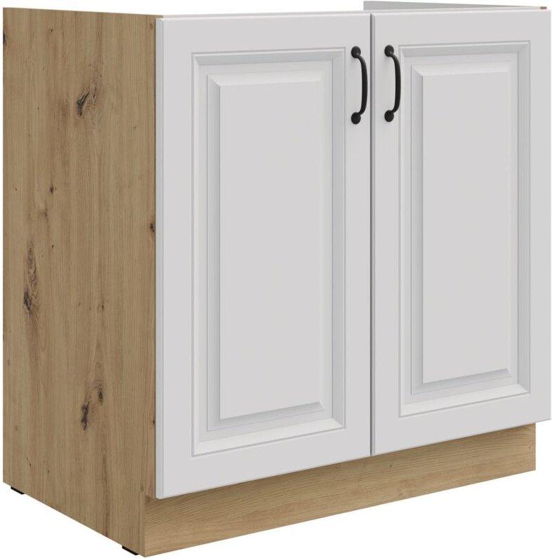 Küchen Preisbombe - Spülenschrank 80 cm Stilo Weiss + Eiche Artisan Küchenzeile Küchenblock Küche