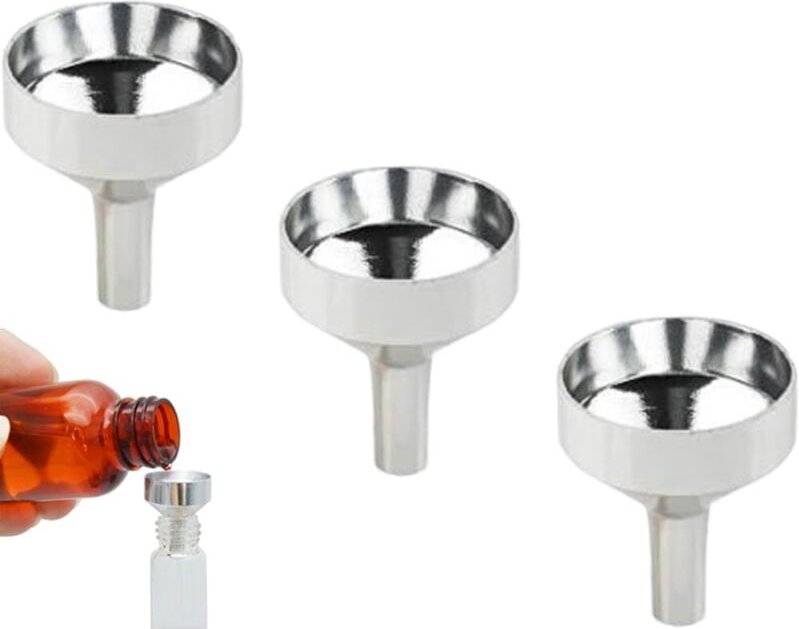 3-teiliges Set Mini-Metalltrichter – Kleine Abfülltrichter zum Befüllen von Mini-Fläschchen, Aluminiumtrichter (1,8 cm D...