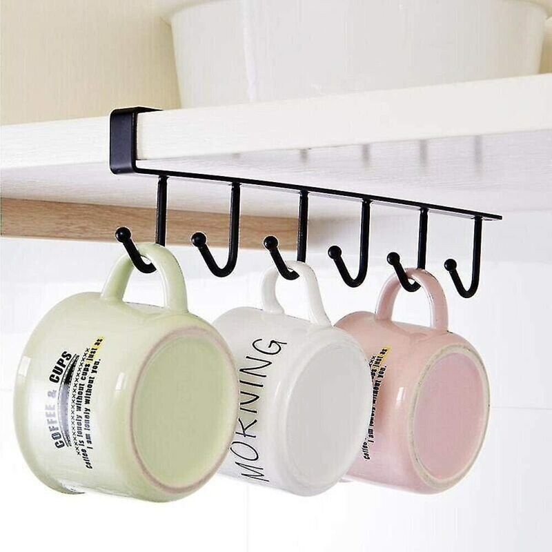 Teetassenhalter mit 6 Haken, für unter das Regal, Tassenhalter, Handtuchhalter, Küchenutensilien, Hängeorganizer