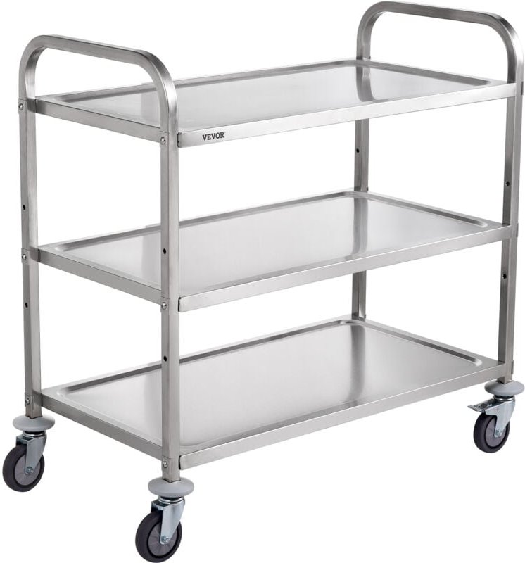 Vevor Küchenwagen, 3 Ebenen, Laborwagen mit 204,1 kg Kapazität, Edelstahl Servierwagen Abräumwagen, Transportwagen Rollb...