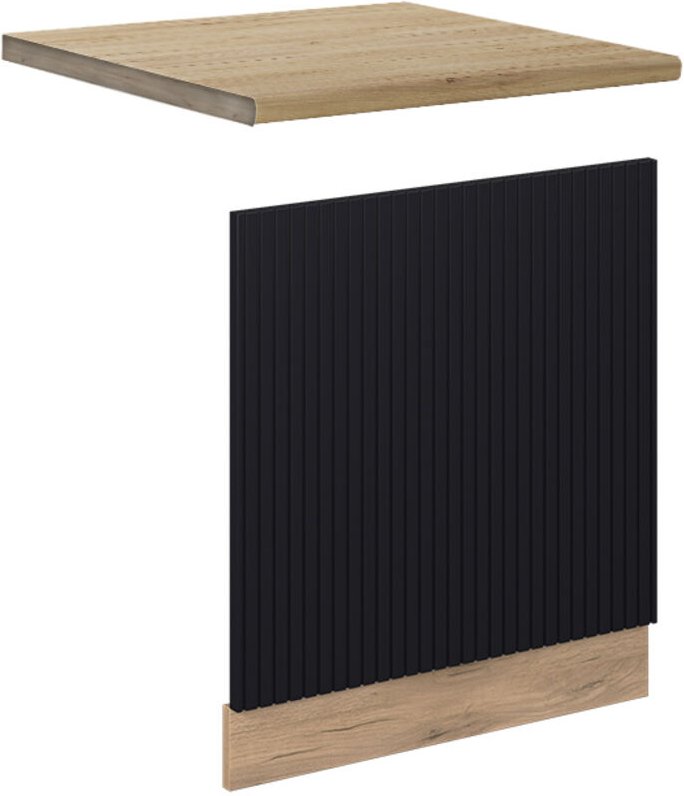 Frontblende Fame-Line, Schwarz gestreift, 60 cm , AP Eiche, Vicco