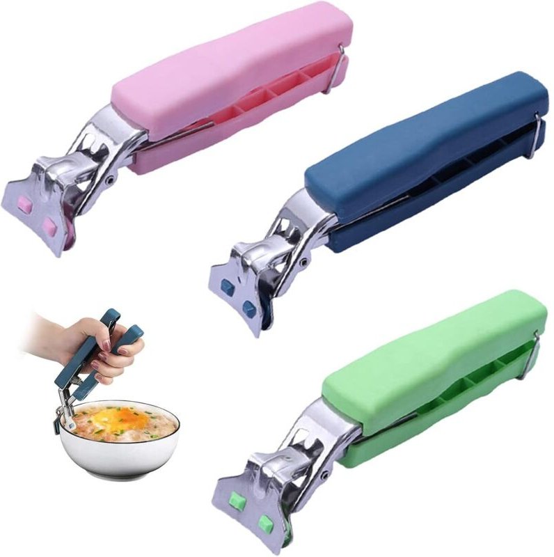 3-teiliges Set rutschfester Küchenschüsselclips, Schüsselclips aus Edelstahl, hitzebeständige Silikonclips, Zange zum An...