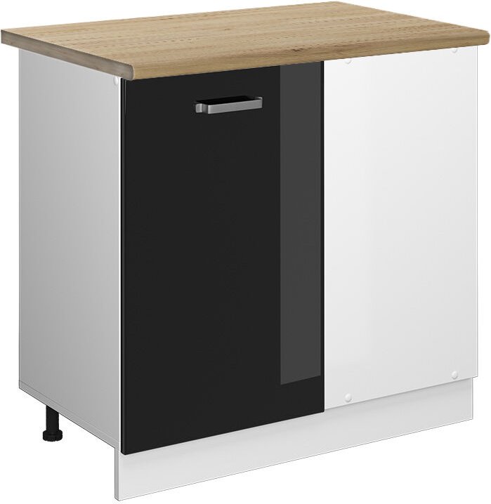 Eckunterschrank R-Line, Schwarz Hochglanz, 86 cm, AP Eiche, Vicco