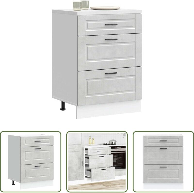 Holzwerkstoff - Küchenunterschrank Porto Betongrau Holzwerkstoff