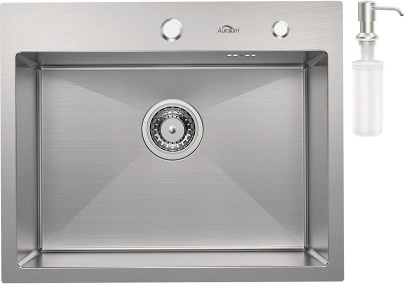 55 x 45 cm Edelstahl Einbauspüle, Küche Spülbecken, Küchenspüle inkl. Seifenspender, Ablaufgarnitur für ab 60er Untersch...