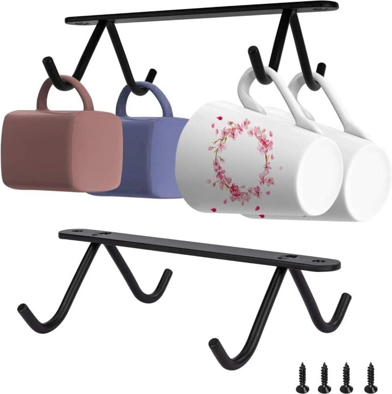 2 Stück Tassenhalter zum Aufhängen, Haken zum Aufhängen von Tassen, Kaffeetassenhalter unter dem Schrank, mit 4 Schraube...