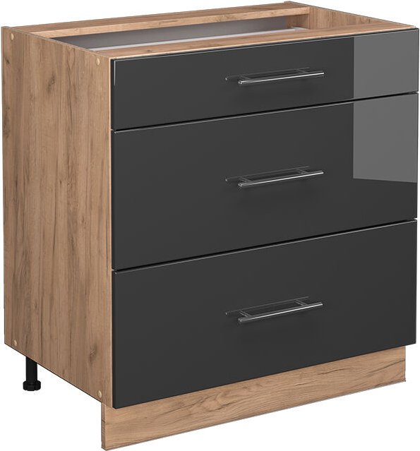 Küchenunterschrank Fame-Line, Anthrazit Hochglanz, 80 cm mit 3 Schubladen, ohne Arbeitsplatte Vicco