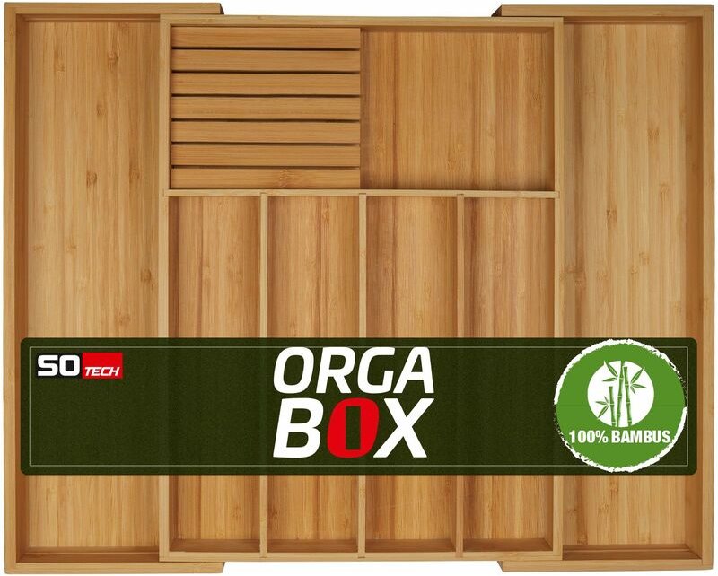 So-tech - orga-box universal Besteckkasten aus Bambus verstellbar für Schubladentiefe 473 mm (Innenmaß) für Schrankbreit...