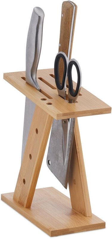 Relaxdays Messerblock unbestückt, Bambus, HBT: 22 x 9,5 x 19,5 cm, Messerhalter für breite Klingen, Messerständer, natur
