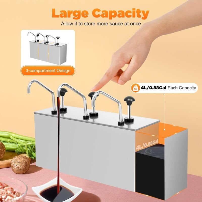 Soßenpumpenspender, 3X4L Edelstahl Soßenspender Gewürzpumpe, Senf Ketchup Spender Pump Soßenspender Sauciere Dispenser