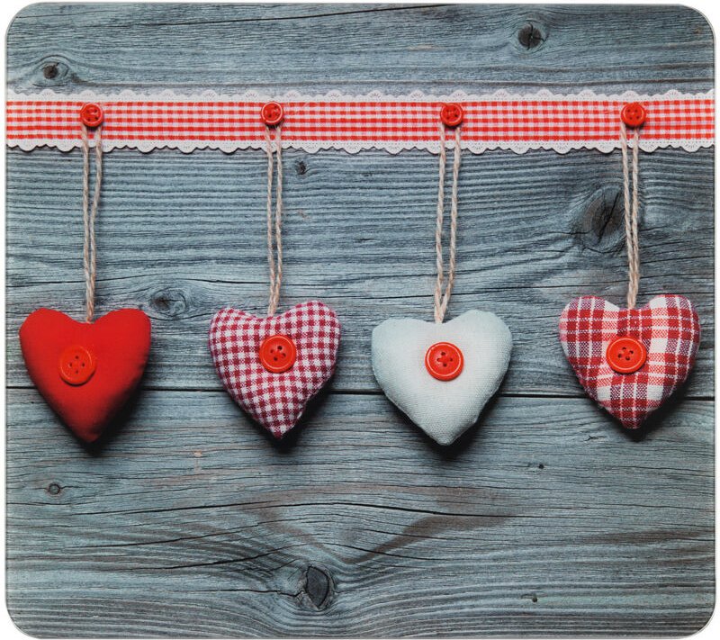 Maximex Multi-Platte Herzen, Schneidbrett, Mehrfarbig, Gehärtetes Glas mehrfarbig, Silikon transparent - mehrfarbig