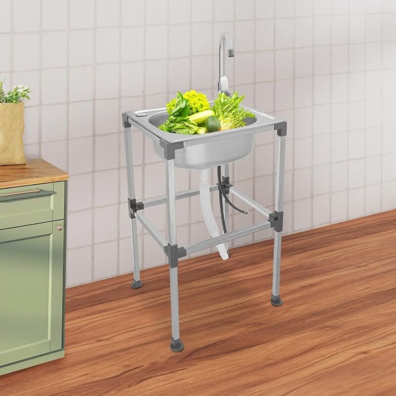 Edelstahl Multifunktionswaschtisch, Kommerzielle Edelstahlspüle mit Wasserhahn, Mobile Spüle Edelstahl Küchenspüle, Mult...