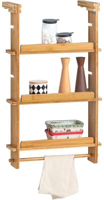 SoBuy KCR03-N Design Hängeregal für Kühlschrank Gewürzregal mit 3 verstellbaren Ablagen Küchenregal aus Bambus Natur BHT...