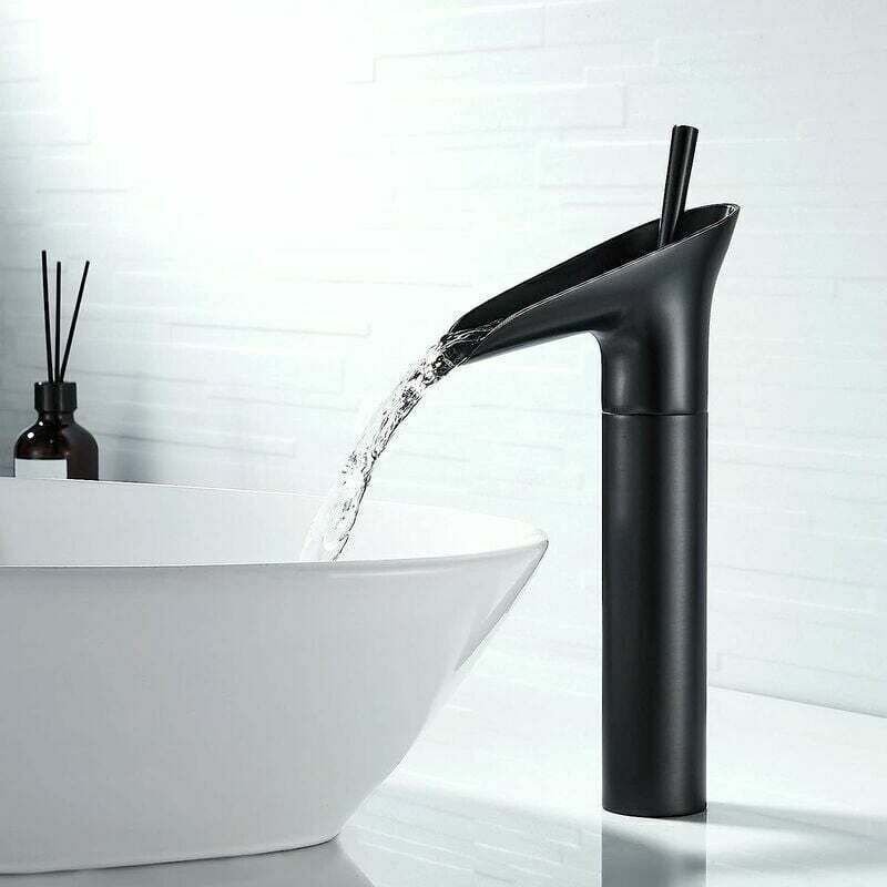 Schwarzer Badezimmer-Wasserhahn, Wasserfall-Wasserhahn, schwarzer Waschtischmischer, Retro-Einhebel-Waschtisch-Wasserhah...