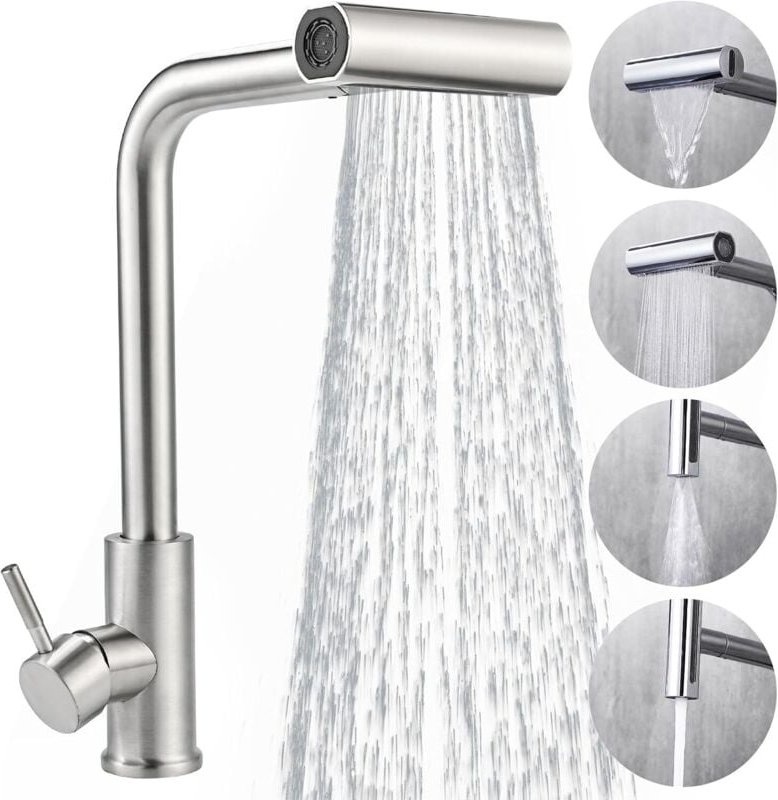 Küchenarmatur mit ausziehbarer Brause, Küchenmischbatterie aus Edelstahl, 360° drehbare Küchenbrause, gebürstete Oberflä...