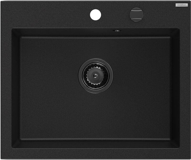 Elix Granitspüle 1-becken 600 x 500 mm, schwarz, schwarzer Siphon - 6525601005-77-B - Mexen