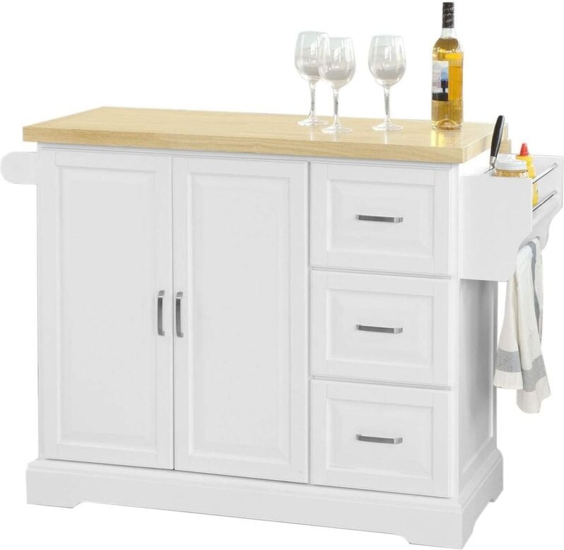 FKW41-WN Luxus-Küchenwagen Küchenschrank Sideboard Kücheninsel mit erweiterbarer Arbeitsfläche bht ca.:130x91x46(+25)cm ...
