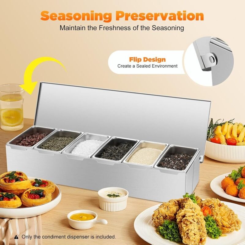 Edelstahl Zutatenbehälter Zutatenbox Beilagenbehälter Gewürzbox Fächer Gewürzboxen Gewürzbehälter Mit 6 Separate Innenro...