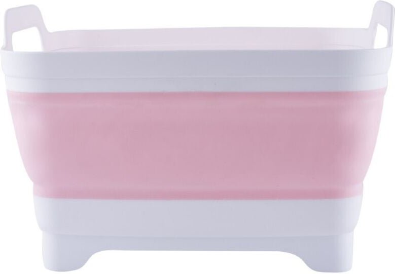 Faltbares Waschbecken in Weiß und Rosa, mit den aufgeklappten Maßen 31,530,520cm und einer Ablageschale mit Abflussstopf...