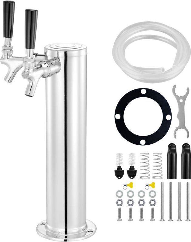 Mophorn - Dual Taps Fassbier-Turmspender, Premium-Fassbierturm aus Edelstahl, Kegerator-Turm-Kit mit gebrauchsfertigen S...