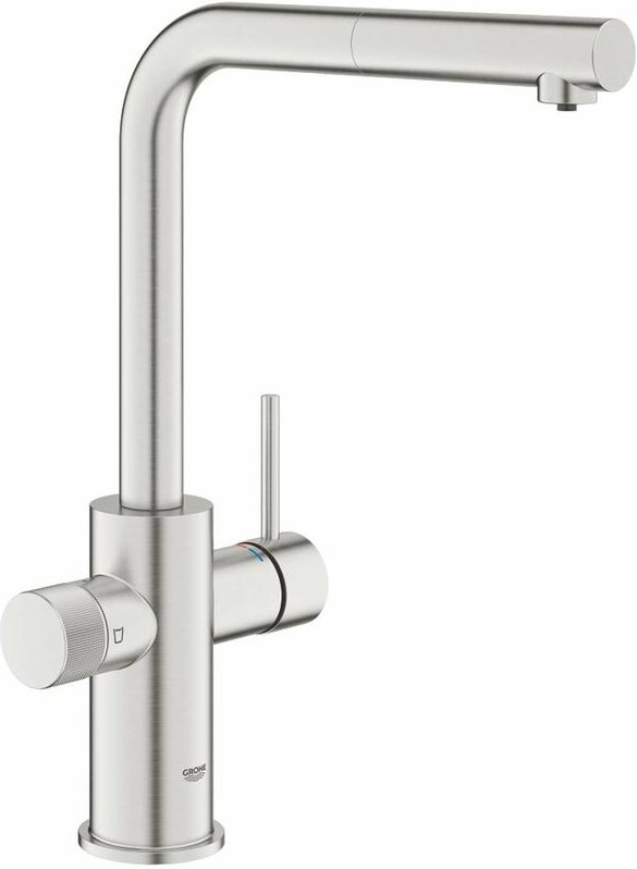 Blue Pure - Spültischarmatur Minta mit Filterfunktion und ausziehbarer Brause, Supersteel 30601DC0 - Grohe