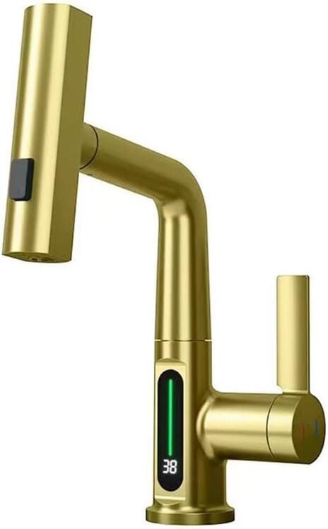 Thumbnail - Wasserhahn Bad/Küche mit Ausziehbar Brause, led Temperaturanzeige Waschtischarmatur Badezimmer mit 3 Modus Schwenkbarer ...