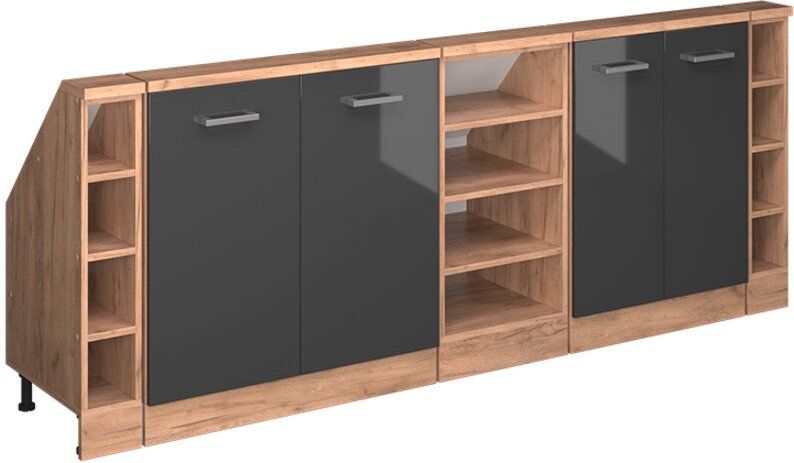 Dachschrägenschrank-Set Rion, Anthrazit Hochglanz/Goldkraft Eiche, 5er Set, Vicco