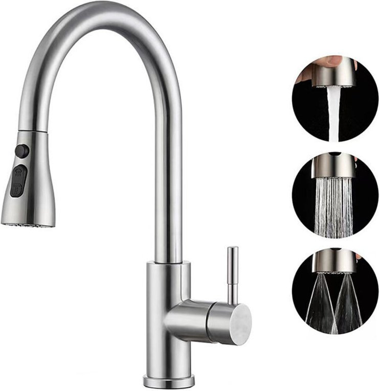 Küchenarmatur mit ausziehbarer Brause – Klappbare Mischbatterie, Spülbeckenarmatur mit 3 Strahlarten, 360° schwenkbare K...