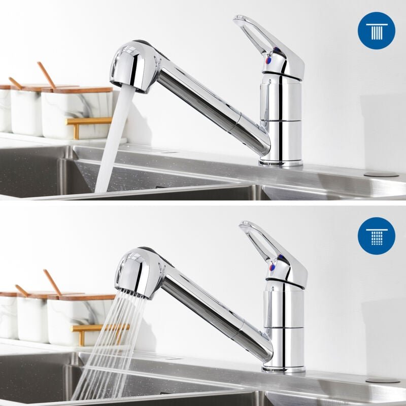 Einhebel Küchenarmatur mit 2 Strahlarten Geschirrbrause Wasserhahn Küche ausziehbar Spültischarmatur Armatur mit 360° sc...
