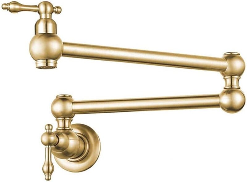 Einzel-Kaltwasser-Küchenarmatur, wandmontierter Küchenspülen-Wasserhahn, moderner Stil, 360° drehbar, Messing, Doppelgri...