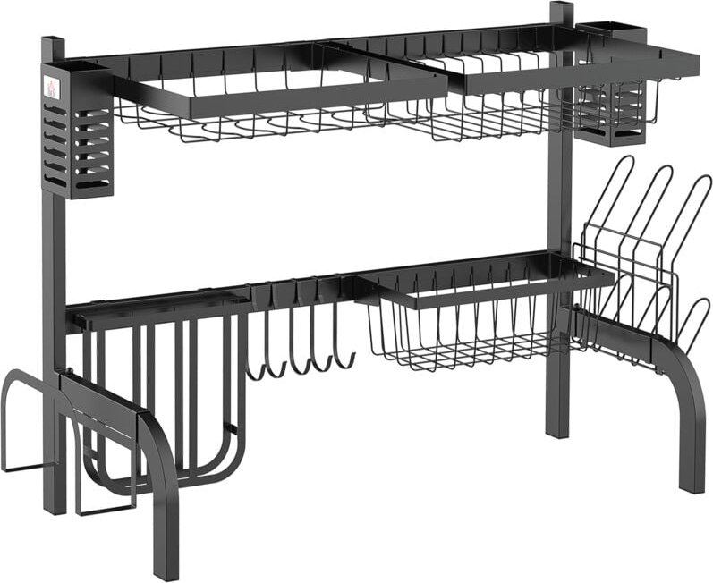Abtropfgestell Geschirr, 2-stufiges Abtropfständer mit Haken, Tellerregal, Zubehör, 81,5 cm Abtropfgitter Gestell für Kü...