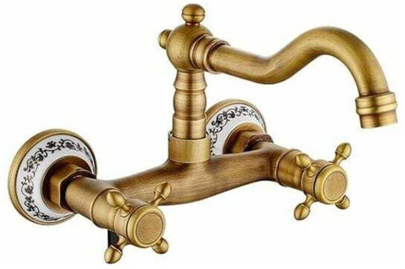 Antike, wandmontierte Küchenarmatur im Retro-Bronze-Stil, 360° schwenkbar, Zweigriffbedienung, Design mit Pflaumen- und ...