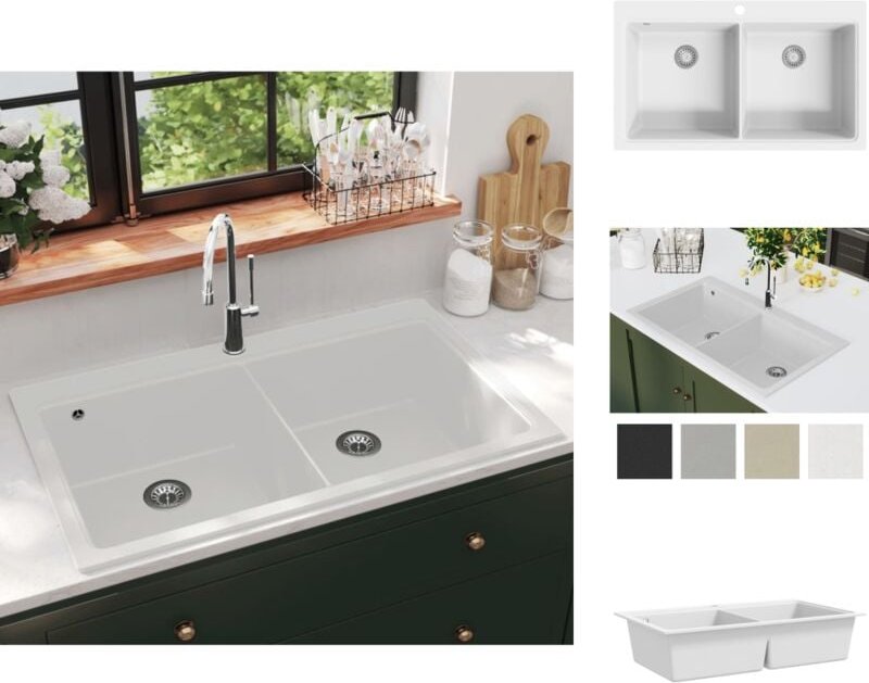 Küchenspülen & Spülbecken - Granitspüle Doppelbecken Cremeweiß - Weiß