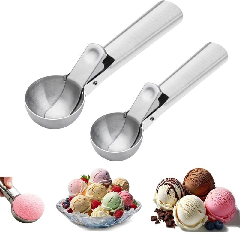 Eisportionierer – Eisportionierer aus Edelstahl mit leichtgängigem Auslöser zum Portionieren von Eiscreme, Kuchenteig un...