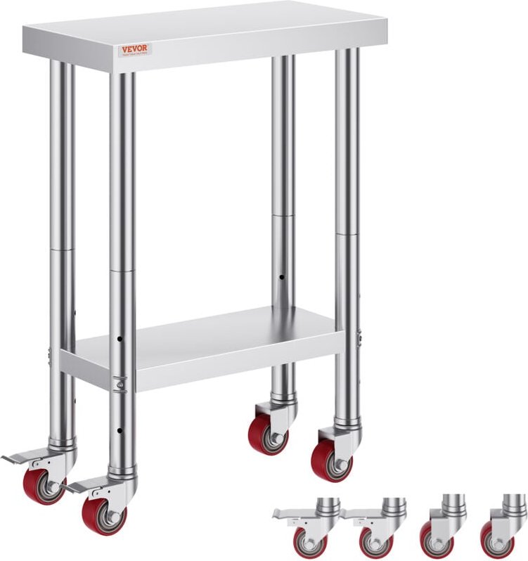 Arbeitstisch 61 x 30 x 81 cm Edelstahl Catering Arbeitstisch Belastbarkeit 350 kg, Lebensmittel Zubereitungstisch mit Na...