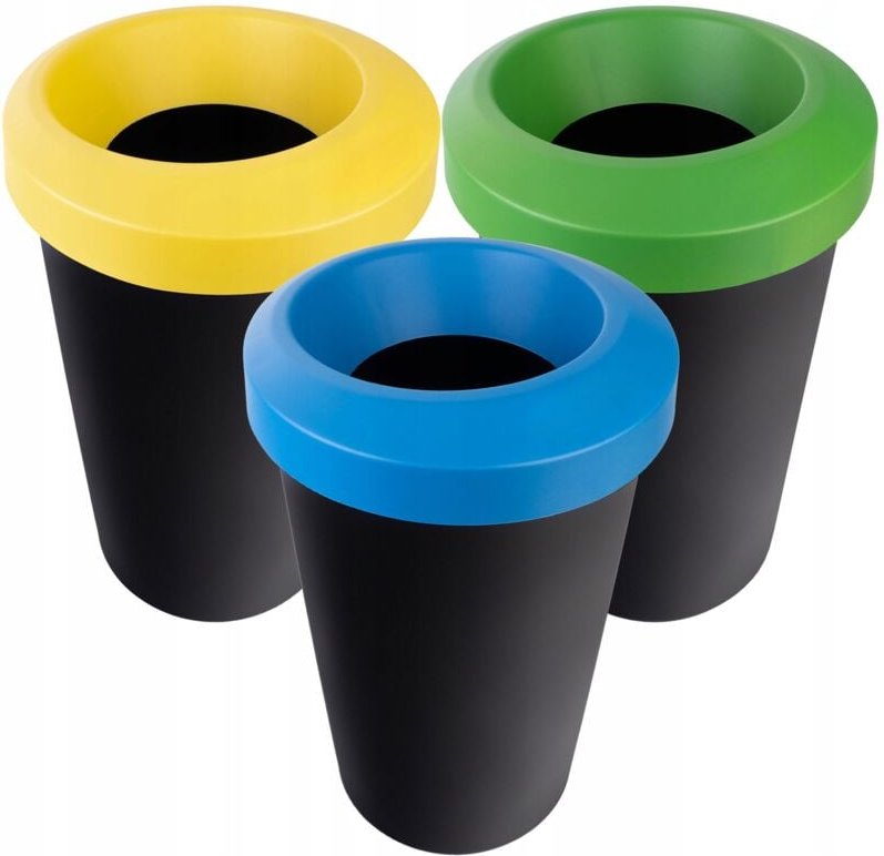 Thumbnail - Mülltrenner-Set, rund, aus robustem Kunststoff, Sortiereimer, Abfalltrennbehälter (3 x 25 l) - Kadax