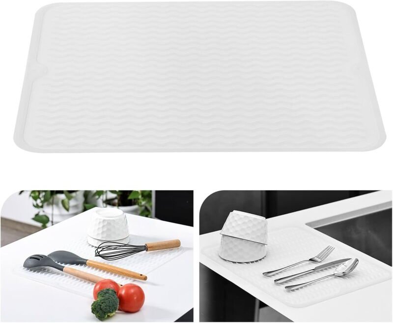 Transparente Silikon-Abtropfmatte 40 x 45 cm, hitzebeständig, rutschfest, als Geschirrständer/Tischdecke geeignet